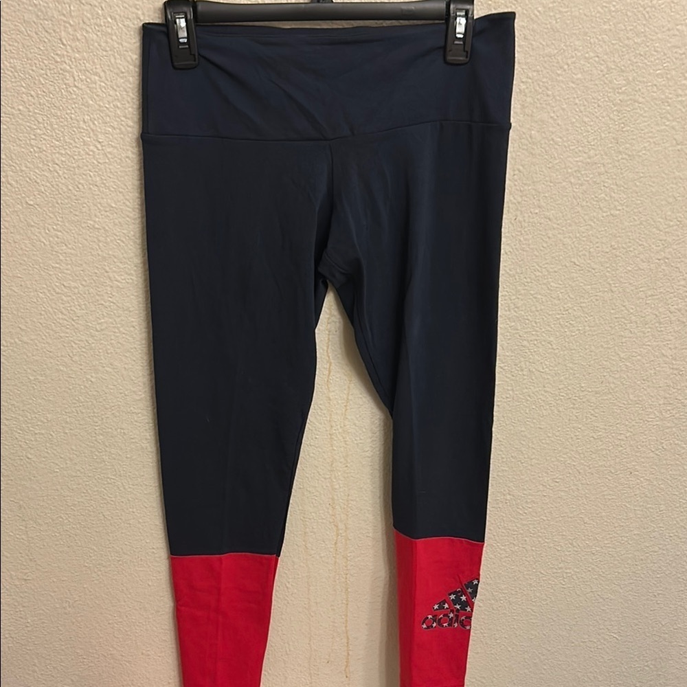 Adidas Women Blue and Red Full Length Leggings Size Medium